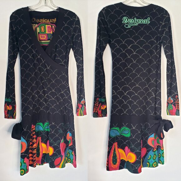 Desigual Spain Long Sleeve Mermaid Floral Print Dress 100% Cotton - Picture 2 of 15